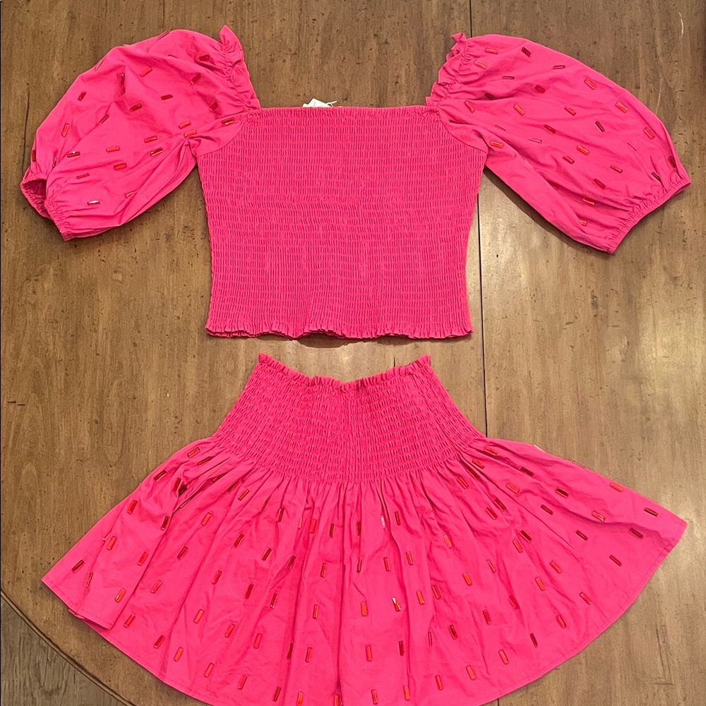 Hannah Fuchsia Smocked Top and Skirt Set